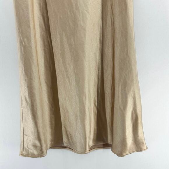 Mango Satin Midi Slip Skirt Champagne High Rise Elastic Waistband Medium - Picture 5 of 6